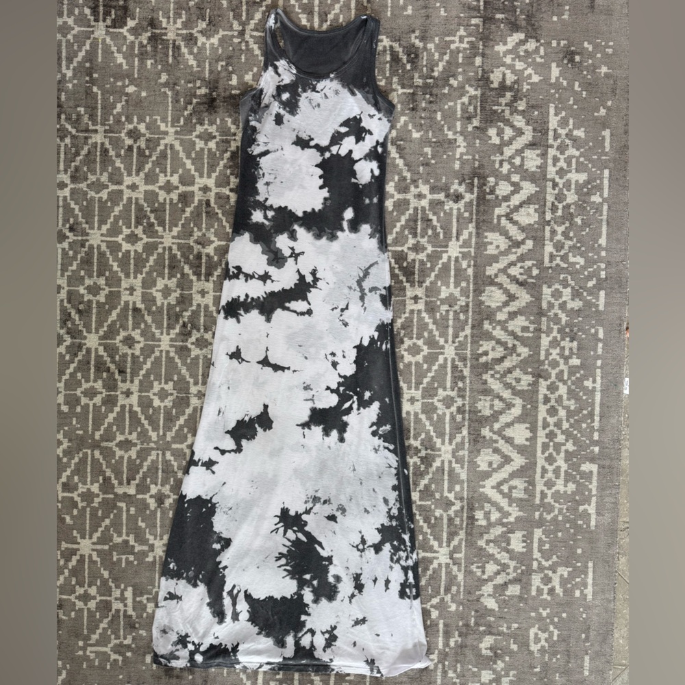 Black White Tie Dye Maxi Dress Sleeveless Racerback Bodycon Grunge Y2K